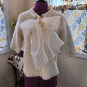NWT Philosophy Wool Blend Cream Button Up Sweater With Bow. Size Large. TTCP